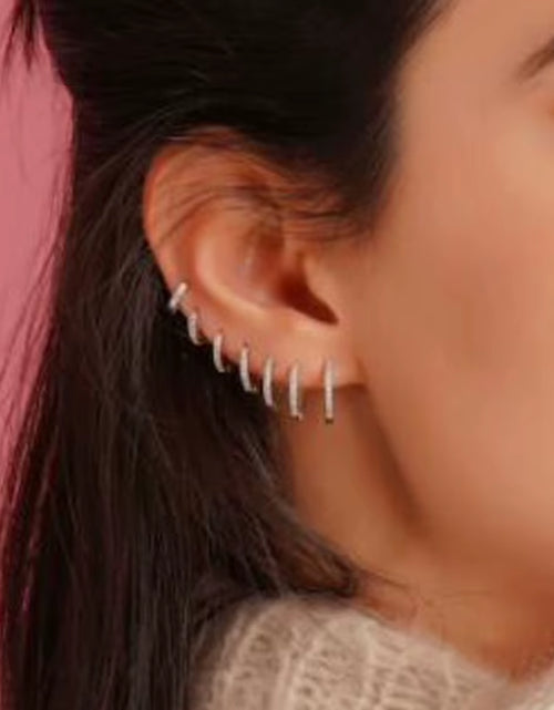 Load image into Gallery viewer, 1Pair Stainless Steel Minimal Hoop Earrings Crystal Zirconia Small Huggie Thin Cartilage Earrings Helix Tragus Piercing Jewelry
