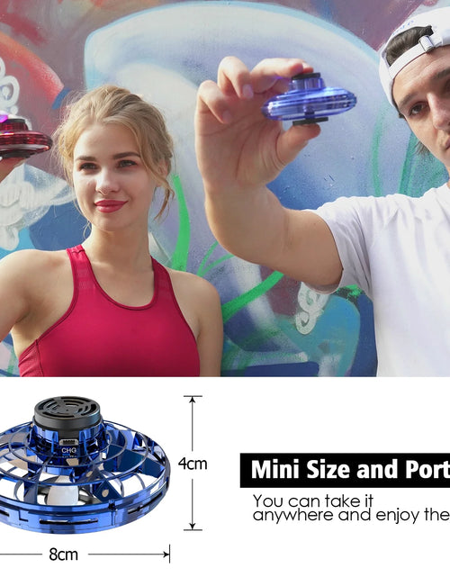 Load image into Gallery viewer, Flying Spinner Mini UFO Toy for Kids, Flying Fidget Spinner UFO Toy , Flying Orb Ball Hand Operated with 360 ° Rotating and LED Lights for Adult and Kids (Blue)
