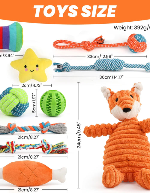 Load image into Gallery viewer, Juguetes Para Perros Pequeños, Paquete De 10 Juguetes Masticables Para Cachorros Para La Dentición Y El Entrenamiento Con Juguetes De Peluche Con Sonido, Pelota De Premio Y Juguetes De Cuerda Para Mantenerlos Ocupados
