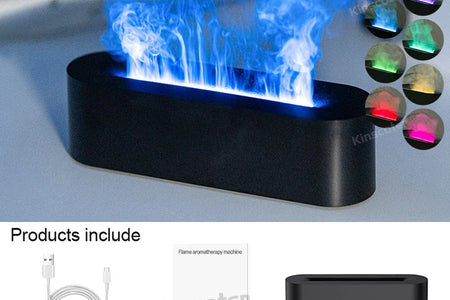 KINSCOTER Essential Oil Aroma Diffuser Flame Air Humidifier Ultrasonic Cool Mist Difusor with RGB Realistic Fire Night Light