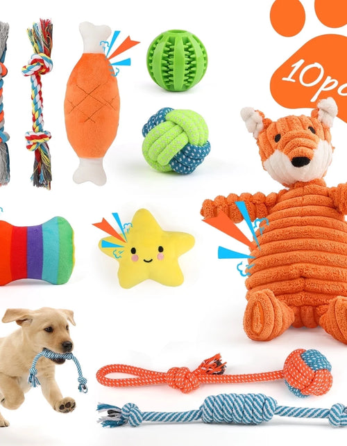 Load image into Gallery viewer, Juguetes Para Perros Pequeños, Paquete De 10 Juguetes Masticables Para Cachorros Para La Dentición Y El Entrenamiento Con Juguetes De Peluche Con Sonido, Pelota De Premio Y Juguetes De Cuerda Para Mantenerlos Ocupados
